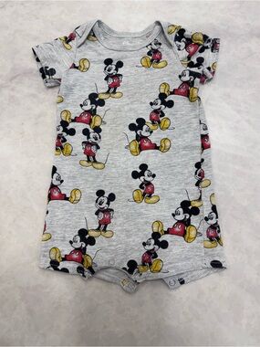 Disney Grey Mickey Mouse Printed Romper with Red and Yellow Accents